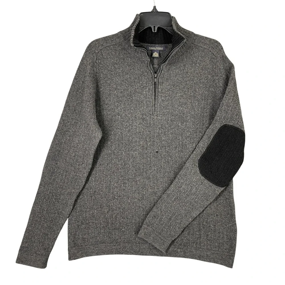 Vintage Banana Republic Lambswool Cashmere Sweater Mens L Gray Elbow Patch Y2K‎
